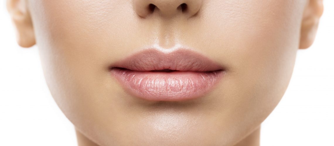 Lips, Woman Face Mouth Beauty, Beautiful Skin and Full Lip Closeup, Pink Lipstick